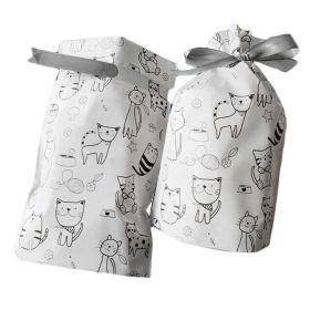 20 Pcs Cartoon Cat Gift Wrapping Bags Drawstring Bag White Silver Candy Bag Gift Wrap Cute Party Favor Supplies