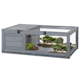 Wooden Tortoise House Indoor Turtle Habitat Enclosure Outdoor Reptile Cage Gray