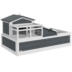 3-Room Tortoise Habitat, Indoors & Outdoors Wooden Turtle Enclosure w/ Balcony & 2 Stories, 44" x 25.5" x 23", Gray
