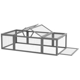 Large Wooden Rabbit Hutch Gray Small Animal Habitat with Outdoor Run Lockable Doors