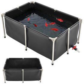 VEVOR Canvas Fish Pond, 126.8 Gal Above Ground Fish Pond, Foldable PVC Koi Tank, Rectangular Goldfish Tank with Stable Frame and Drain Valve