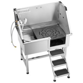 VEVOR 38 Inch Stainless Steel Dog Washing Station, Pet Grooming Tub with Hot & Cold Faucet, Showerhead, Home Wash Sink