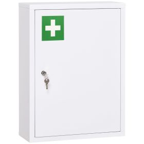 16" x 21" Lockable Medicine Cabinet, 3 Tier Steel Medical Wall Box with 2 Keys and Shelves for Bathroom, White