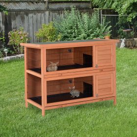 54" 2-Story Large Rabbit Hutch Bunny Cage Wooden Pet House Small Animal Habitat with Lockable Doors