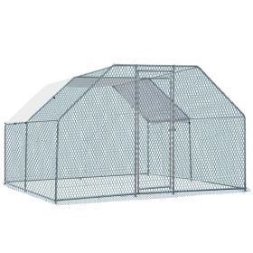 13.1x9.8x6.5ft Large Metal Chicken Coop with Run, Walk-in Poultry Cage with Waterproof Cover & Arc Roof
