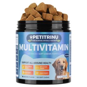 PETITRINU Dog Multivitamin Soft Chews, Chicken Flavor 120 Count, Support Joint & Bone, Skin & Coat, Gut, Heart All-Around Health For Dogs (Option: Blue)
