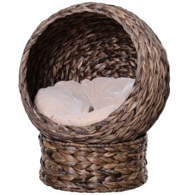 Handwoven Elevated Cat Bed with Rotating Basket and Soft Cushion, Wicker Cat Egg Chair with Stand, Brown (Option: Dark Gray-510x510x430 mm)
