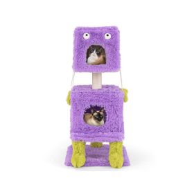 Cartoon Shape Themed Cat Tower with Soft Long Plush Decor (Type: Pet entertainment, Color: Purple & Green)