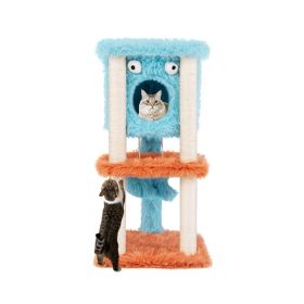 Cartoon Shape Themed Cat Tower with Soft Long Plush Decor (Type: Pet entertainment, Color: Blue & Orange)