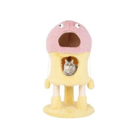 Cartoon Shape Themed Cat Tower with Soft Long Plush Decor (Type: Pet entertainment, Color: Pink & Yellow)
