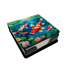 Koi Fish PU Leather Note Paper Holder with Artist-Designed Cover, Desk Accessory, Office Gift (Default: Default)