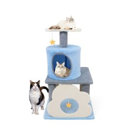 Modern Cat Tree Multi-Level Kitten Tower for Indoor (Type: Cat Supplies, Color: Blue & White)