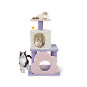Modern Cat Tree Multi-Level Kitten Tower for Indoor (Type: Cat Supplies, Color: Purple & White)