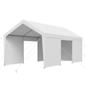 VEVOR Carport, 10 x 20 FT Outdoor Car Canopy, Potable Carport with Removable Sidewalls & Door, Heavy Duty Car Shelter, UV-Resistant & Water-Resis (Shape: White-10x20 ft with Sidewall)