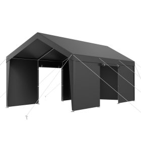 VEVOR Carport, 10 x 20 FT Outdoor Car Canopy, Potable Carport with Removable Sidewalls & Door, Heavy Duty Car Shelter, UV-Resistant & Water-Resis (Shape: Black-10x20 ft with Sidewall)